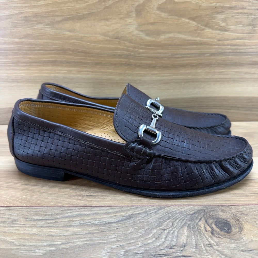 Genuine Leather Horse Bit Mens Loafers 8 EU 41 Dark Brown Weave Moc Toe Dress